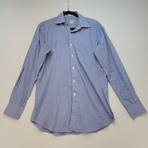 Peter Millar Button Down Shirt Mens Medium Blue Gingham Cotton Long Sleeve